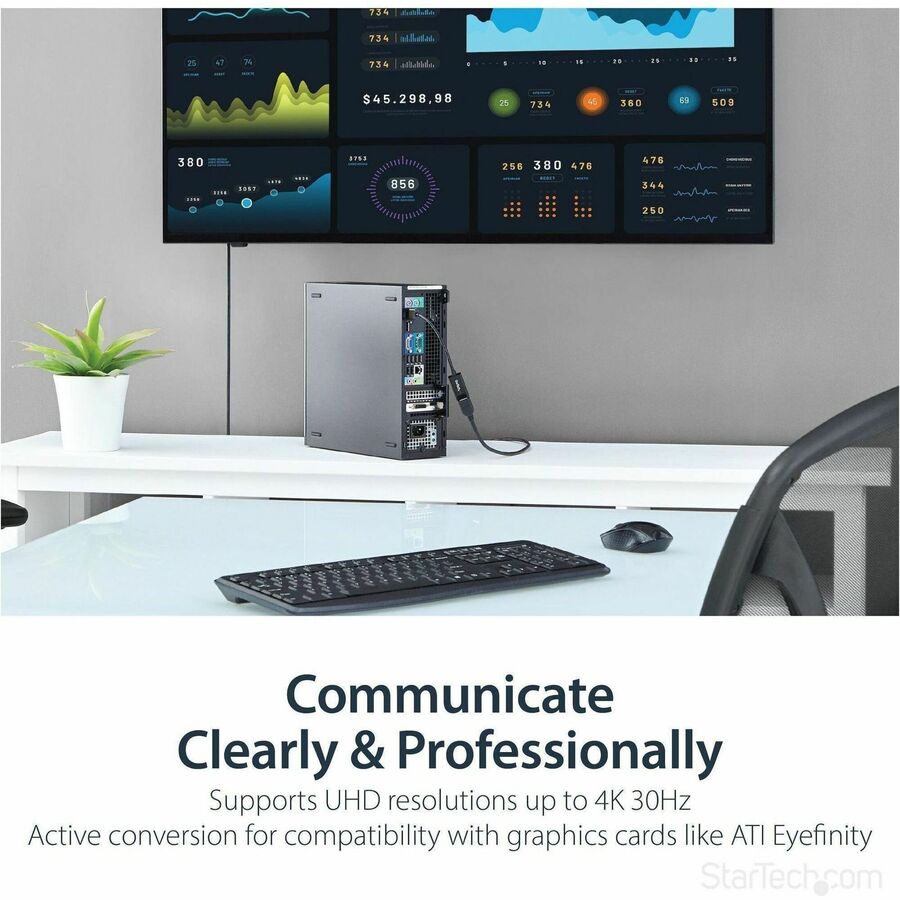 StarTech.com DisplayPort to HDMI Adapter, 4K 30Hz Active DP to HDMI Video Converter, Ultra HD DP 1.2 to HDMI 1.4 Monitor Adapter Dongle — DP2HD4KS