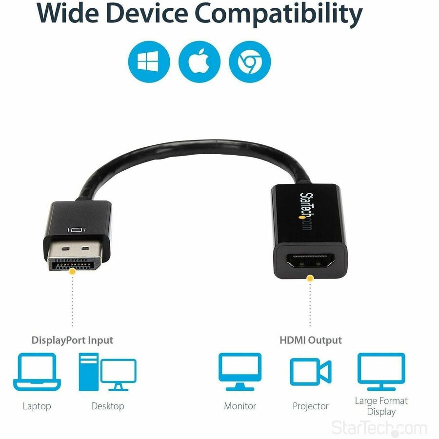 StarTech.com DisplayPort to HDMI Adapter, 4K 30Hz Active DP to HDMI Video Converter, Ultra HD DP 1.2 to HDMI 1.4 Monitor Adapter Dongle — DP2HD4KS