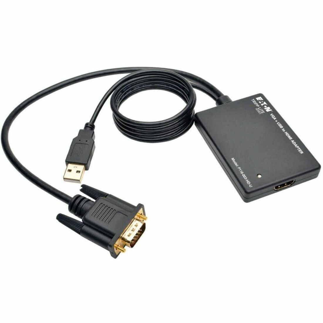 Eaton Tripp Lite Series VGA to HDMI Active Adapter Cable with Audio and USB Power (M/F), 1080p, 6 in. (15.2 cm) — P116-003-HD-U