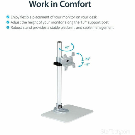 StarTech.com Single Monitor Stand, For up to 34" (30.9lb/14kg) VESA Mount Monitors, Works with iMac / Apple Cinema Displays, Steel, Silver — ARMPIVSTND
