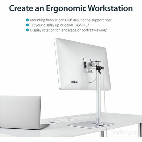 StarTech.com Single Monitor Stand, For up to 34" (30.9lb/14kg) VESA Mount Monitors, Works with iMac / Apple Cinema Displays, Steel, Silver — ARMPIVSTND