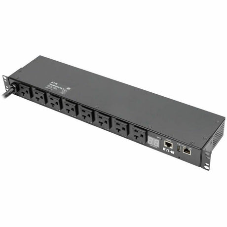 Eaton 1.9kW Single-Phase Switched PDU, LX Interface, 120V Outlets (8 5-15/20R), NEMA L5-20P/5-20P input, 12 ft. (3.66 m) Cord, 1U Rack, TAA — PDUMH20NET2LX