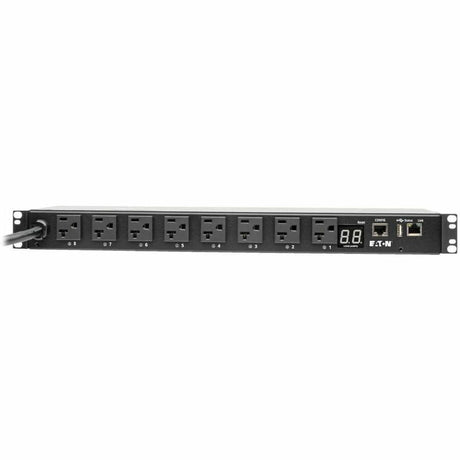 Eaton 1.9kW Single-Phase Switched PDU, LX Interface, 120V Outlets (8 5-15/20R), NEMA L5-20P/5-20P input, 12 ft. (3.66 m) Cord, 1U Rack, TAA — PDUMH20NET2LX