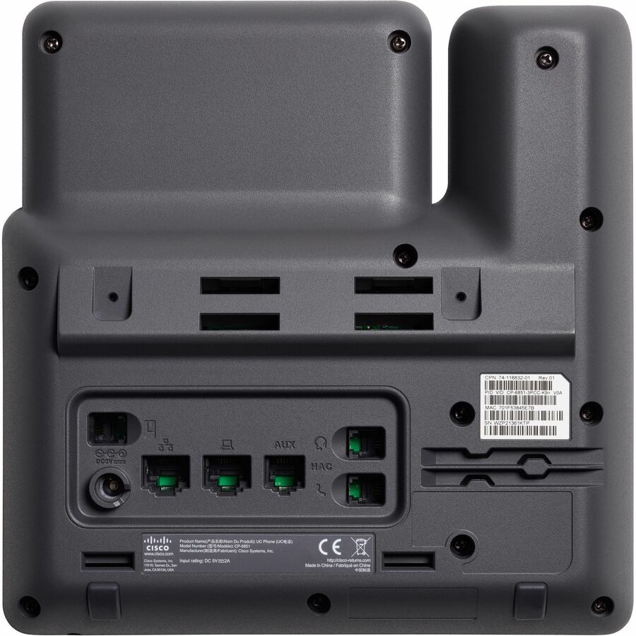 Cisco 6851 IP Phone - Corded - Corded - 3 Multiple Conferencing - Wall Mountable, Desktop - Charcoal — CP-6851-3PW-NA-K9=