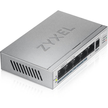 Zyxel 5 Port Gigabit Ethernet Unmanaged POE+ Switch | 4 x PoE+ @ 60W | Plug & Play | Sturdy Metal Housing | Desktop or Wall-Mount | Fanless | Lifetime Warranty | Ethernet Splitter | GS1005HP