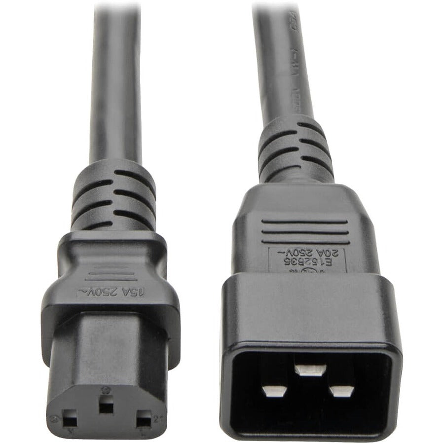 Eaton Tripp Lite Series C20 to C13 Power Cord for Computer - Heavy-Duty, 15A, 100-250V, 14 AWG, 3 ft. (0.91 m), Black — P032-003