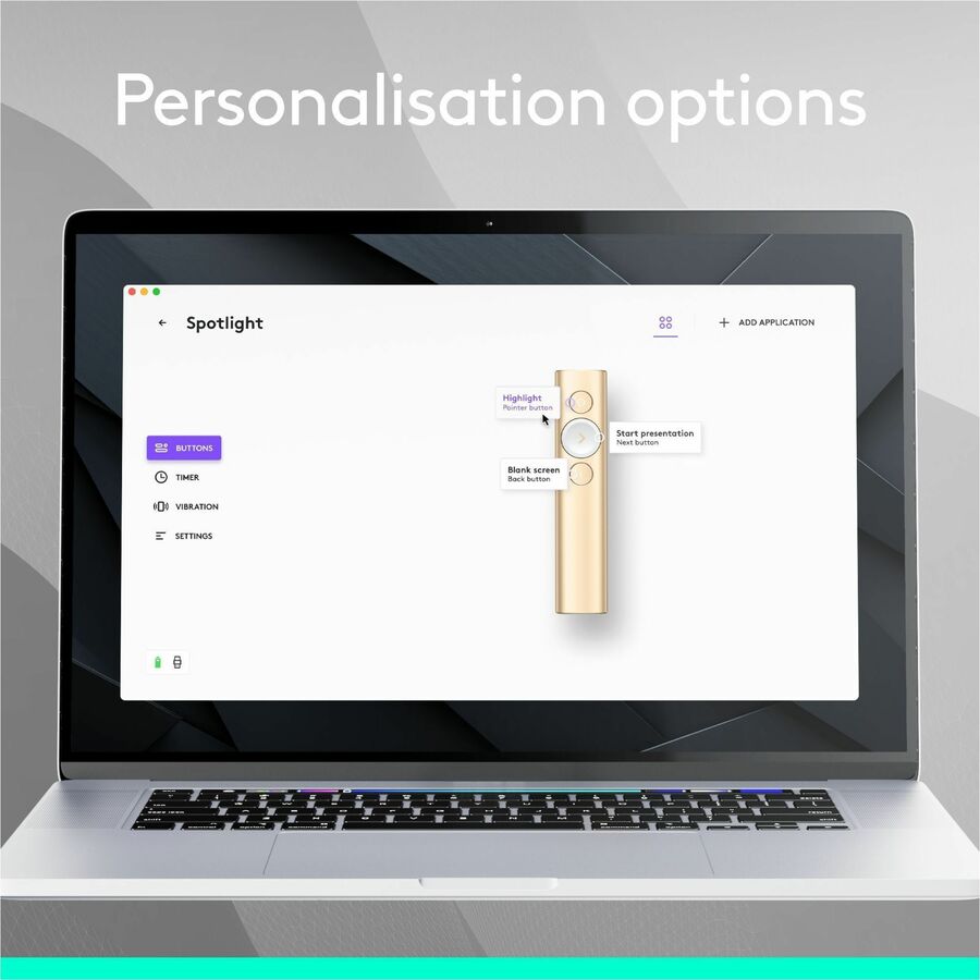 Logitech Spotlight Presentation Remote - Universal Wireless Presentation Clicker with Laser Pointer, Advanced Digital Highlighting, Bluetooth, 30 m Range and Quick Charging, Gold — 910-004860