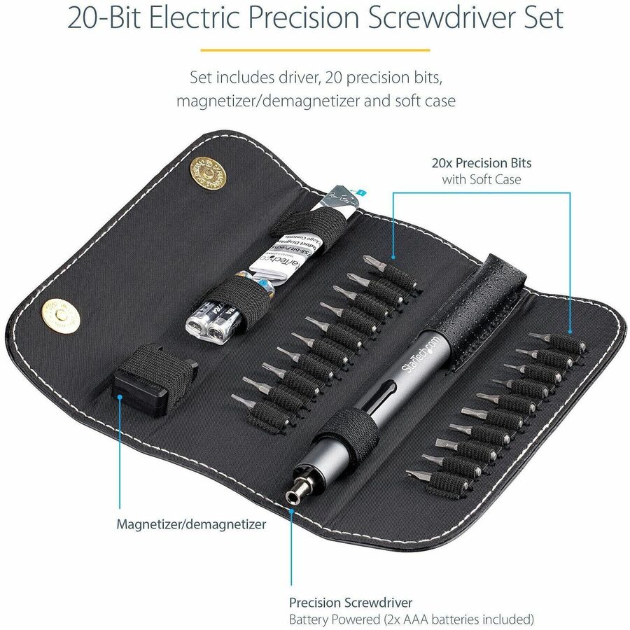 StarTech.com 20-Bit Electric Precision Screwdriver Set, Cordless/Battery Powered, Magnetic Bit Driver Kit for Laptop/Computer/Phone Repair — CTK20PCEDRIVE