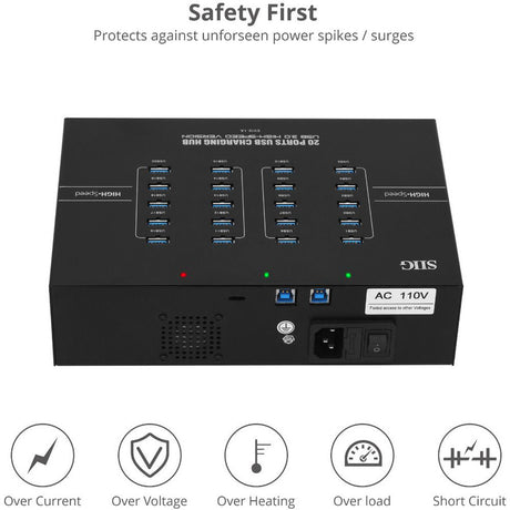 SIIG 20-Port Industrial USB 3.0 Hub with Charging - 200W — ID-US0611-S1