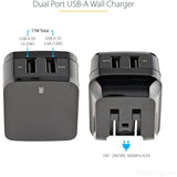 StarTech.com 2 Port USB Wall Charger, 17W Wall Charger Hub (2.4A & 1A port), Dual USB-A Power Adapter, Portable Charger for Phones/Tablets — USB2PACUBK