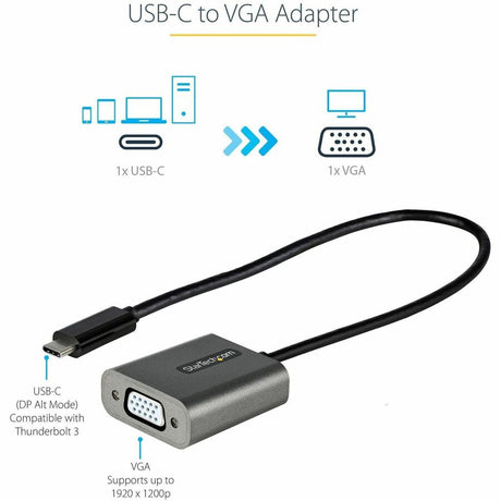 StarTech.com USB C to VGA Adapter, 1080p USB Type-C to VGA Adapter Dongle, USB-C to VGA Monitor/Display Video Converter, 12" Long Cable — CDP2VGAEC