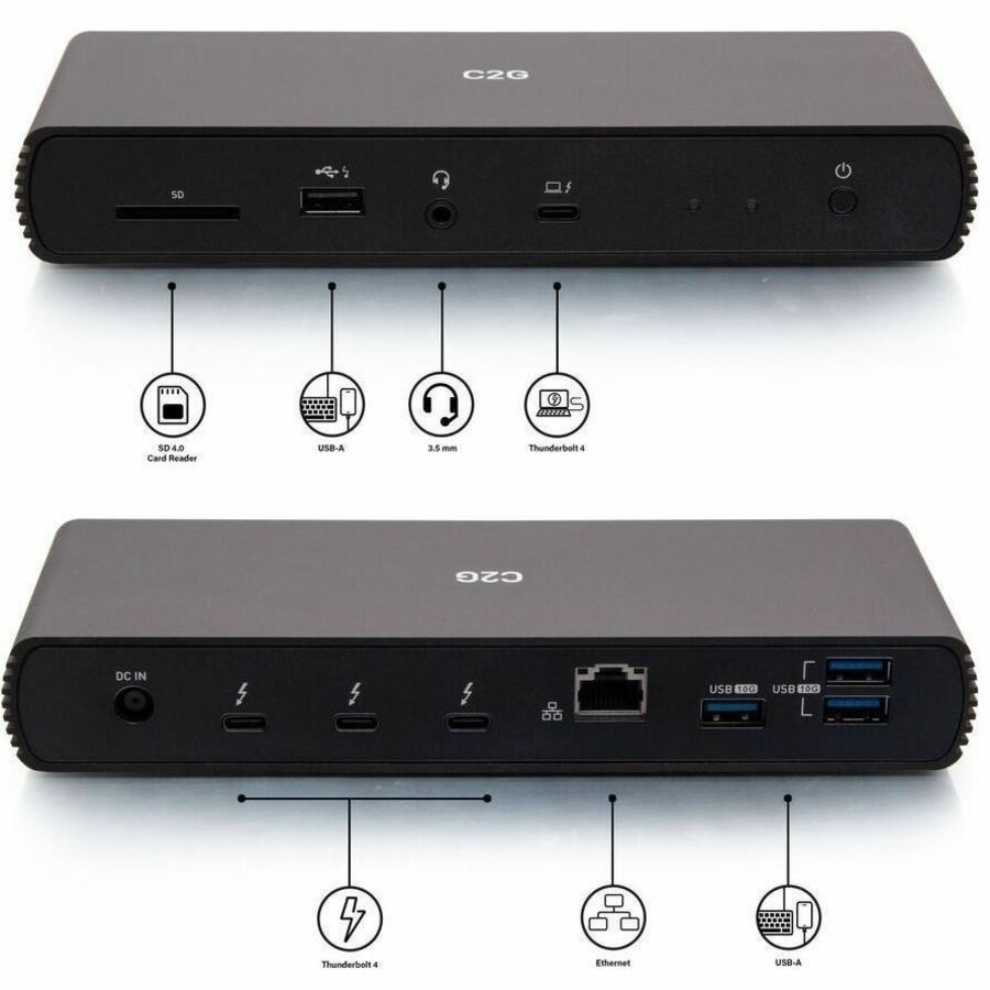 C2G Thunderbolt 4 Dock - Dual Monitor Docking Station with USB, Ethernet, SD Reader, and AUX - Power Delivery up to 90W — C2G54537