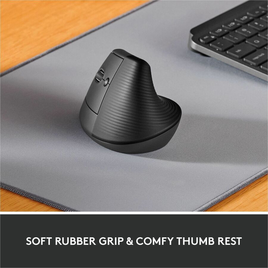 Logitech Lift Left Vertical Ergonomic Mouse, Left-handed, Wireless, Bluetooth or Logi Bolt USB, Quiet clicks, Graphite — 910-006467