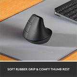 Logitech Lift Left Vertical Ergonomic Mouse, Left-handed, Wireless, Bluetooth or Logi Bolt USB, Quiet clicks, Graphite — 910-006467