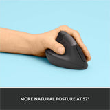 Logitech Lift Left Vertical Ergonomic Mouse, Left-handed, Wireless, Bluetooth or Logi Bolt USB, Quiet clicks, Graphite — 910-006467