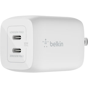 Belkin BoostCharge Pro Dual USB-C GaN Wall Charger with PPS 65W Laptop Chromebook Charging - Power Adapter — WCH013dqWH