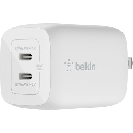 Belkin BoostCharge Pro Dual USB-C GaN Wall Charger with PPS 65W Laptop Chromebook Charging - Power Adapter — WCH013dqWH