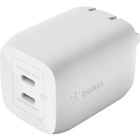 Belkin BoostCharge Pro Dual USB-C GaN Wall Charger with PPS 65W Laptop Chromebook Charging - Power Adapter — WCH013dqWH
