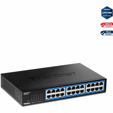 TRENDnet 24-Port Gigabit Switch, TEG-S25, 24 x Gigabit RJ-45 Ports, 48Gbps Switching Capacity, Fanless Design, Metal Enclosure, Internal Power Supply, Lifetime Protection, Black — TEG-S25D