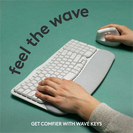 Logitech Wave Keys Wireless Ergonomic Keyboard with Cushioned Palm Rest, Comfortable Natural Typing, Easy-Switch, Off White — 920-012275