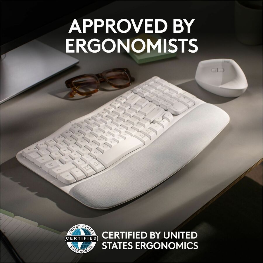 Logitech Wave Keys Wireless Ergonomic Keyboard with Cushioned Palm Rest, Comfortable Natural Typing, Easy-Switch, Off White — 920-012275