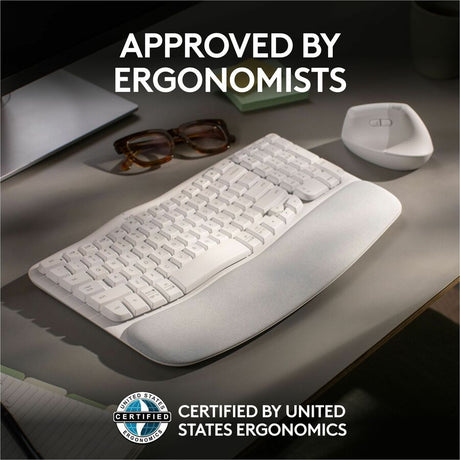 Logitech Wave Keys Wireless Ergonomic Keyboard with Cushioned Palm Rest, Comfortable Natural Typing, Easy-Switch, Off White — 920-012275