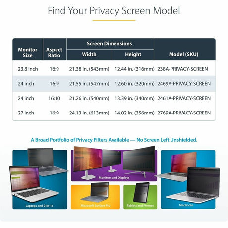 StarTech.com 24-inch 16:9 Computer Monitor Privacy Screen, Hanging Acrylic Filter, Monitor Screen Protector/Shield, +/- 30 Deg., Glossy — 2469A-PRIVACY-SCREEN
