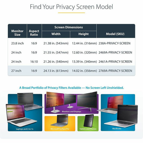 StarTech.com 27-inch 16:9 Computer Monitor Privacy Screen, Hanging Acrylic Filter, Monitor Screen Protector/Shield, +/- 30 Deg., Glossy — 2769A-PRIVACY-SCREEN