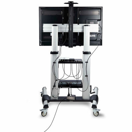 StarTech.com Rolling TV Cart/Stand On Wheels, For 60-100inch Flat Screens and 220lb, Height Adjustable Mobile Trolley Mount/Portable Stand — 1110C-MOBILE-TV-CART