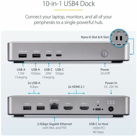 StarTech.com USB4 Docking Station, USB-C 40Gbps, up to Dual 4K 60Hz HDMI, Multi-Monitor Dock, 6-Port USB Hub, 2.5GbE, 100W Power Delivery — 155NA-USB4-DOCK