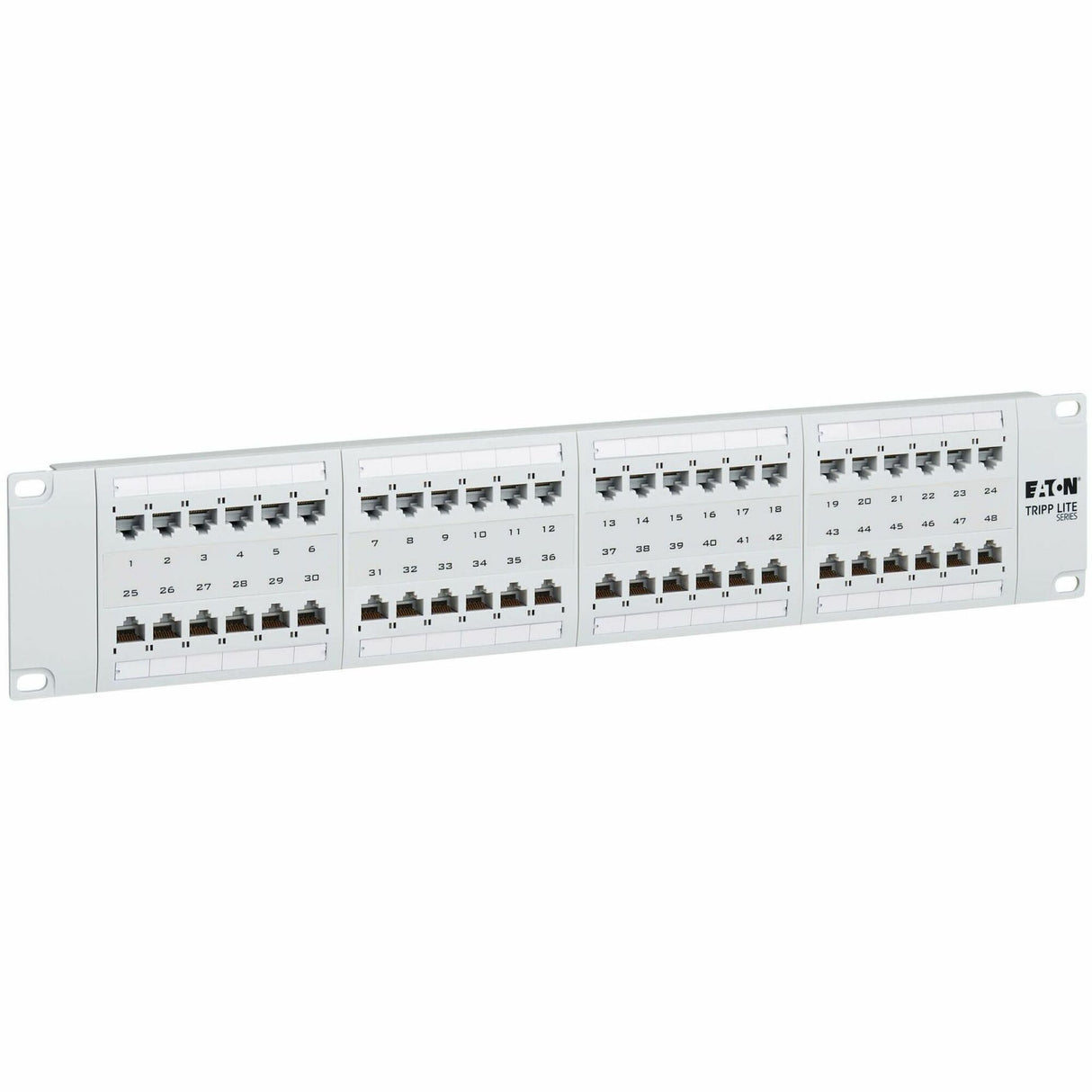 Eaton Tripp Lite Series 48-Port Cat6 Patch Panel - 4PPoE Compliant, 110/Krone, 568A/B, RJ45 Ethernet, 2U Rack-Mount, White, TAA — N252-P48-WH