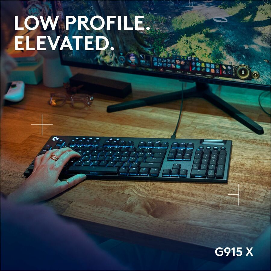 Logitech G915 X Low-Profile Wired Mechanical Gaming Keyboard, Double-Shot PBT Keycaps, Fully Programmable Keys, RGB Lighting, Aluminum Finish, GL Red Linear Switches - PC/Mac — 920-012950