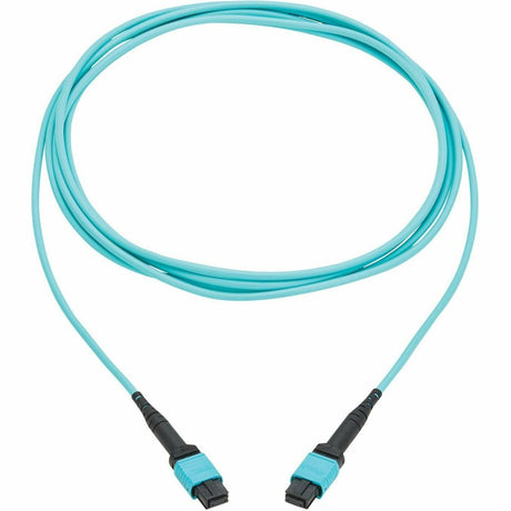 Eaton Tripp Lite Series 100G Multimode 50/125 OM4 Fiber Optic Cable (12F MPO/MPO-PC F/F), Type-A Polarity, OFNP, Aqua, 4 m (13.1 ft.), TAA — N845A-04M-12TAA