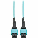 Eaton Tripp Lite Series 100G Multimode 50/125 OM4 Fiber Optic Cable (12F MPO/MPO-PC F/F), Type-A Polarity, OFNP, Aqua, 4 m (13.1 ft.), TAA — N845A-04M-12TAA