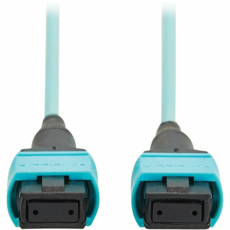 Eaton Tripp Lite Series 100G Multimode 50/125 OM4 Fiber Optic Cable (12F MPO/MPO-PC F/F), Type-A Polarity, OFNP, Aqua, 4 m (13.1 ft.), TAA — N845A-04M-12TAA
