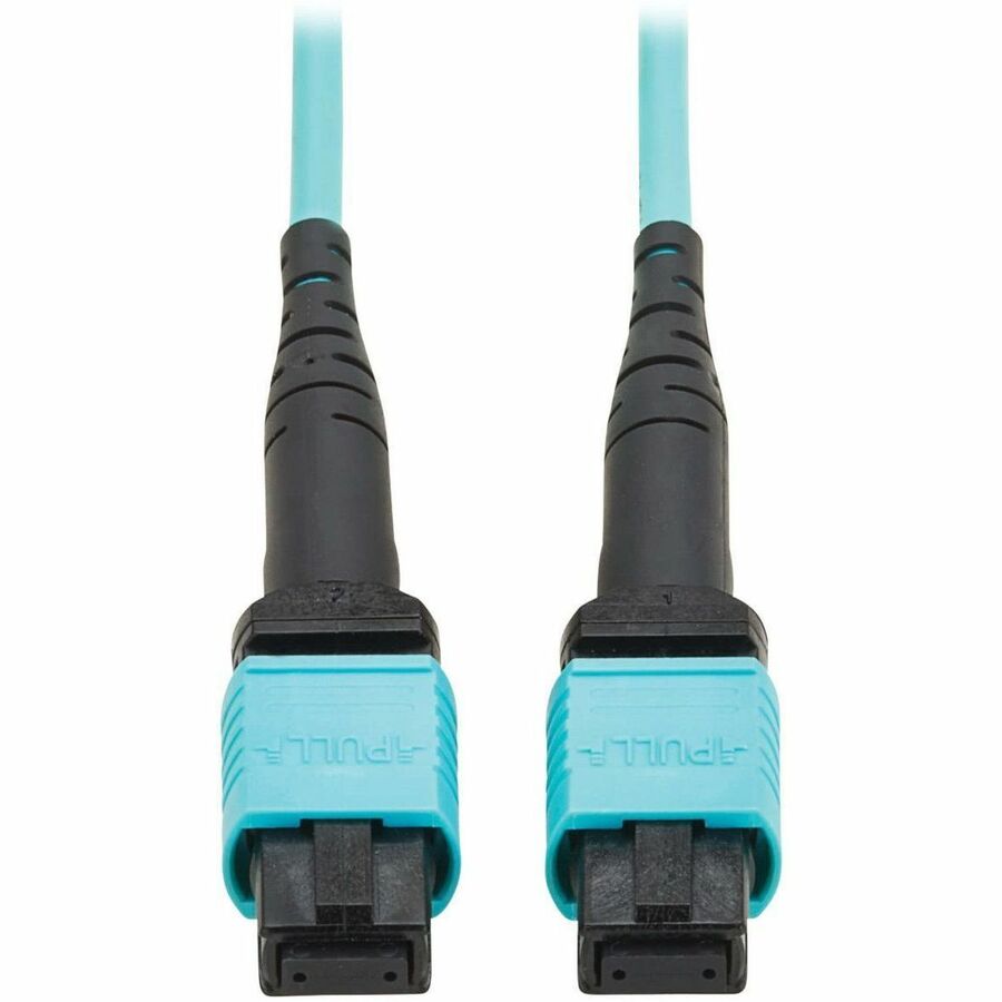 Eaton Tripp Lite Series 100G Multimode 50/125 OM4 Fiber Optic Cable (12F MPO/MPO-PC F/F), Type-B Polarity, OFNP, Aqua, 4 m (13.1 ft.), TAA — N845B-04M-12TAA