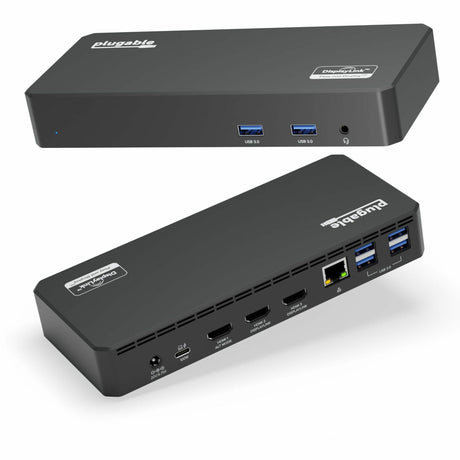 Plugable USB C Triple Display Docking Station with Laptop Charging, for Thunderbolt, USB4, or USB C Systems, Compatible with Windows, macOS, ChromeOS laptops — UD-3900PDZ