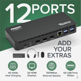 Plugable USB C Triple Display Docking Station with Laptop Charging, for Thunderbolt, USB4, or USB C Systems, Compatible with Windows, macOS, ChromeOS laptops — UD-3900PDZ