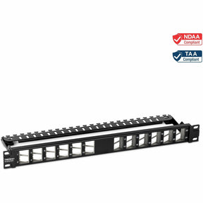 TRENDnet 24-Port Blank Angled Keystone Shielded 1U Patch Panel, TC-KP24SA, STP, Cat6A, Cat5, Cat5e, Cat6, 19" Rackmount Design, Black — TC-KP24SA