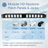 TRENDnet 24-Port Blank Angled Keystone Shielded 1U Patch Panel, TC-KP24SA, STP, Cat6A, Cat5, Cat5e, Cat6, 19" Rackmount Design, Black — TC-KP24SA