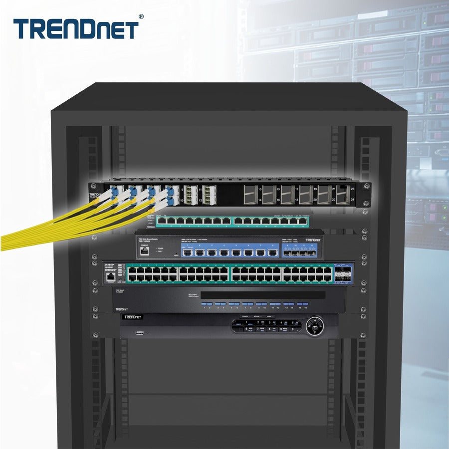 TRENDnet 24-Port Blank Angled Keystone Shielded 1U Patch Panel, TC-KP24SA, STP, Cat6A, Cat5, Cat5e, Cat6, 19" Rackmount Design, Black — TC-KP24SA