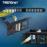 TRENDnet 24-Port Blank Angled Keystone Shielded 1U Patch Panel, TC-KP24SA, STP, Cat6A, Cat5, Cat5e, Cat6, 19" Rackmount Design, Black — TC-KP24SA
