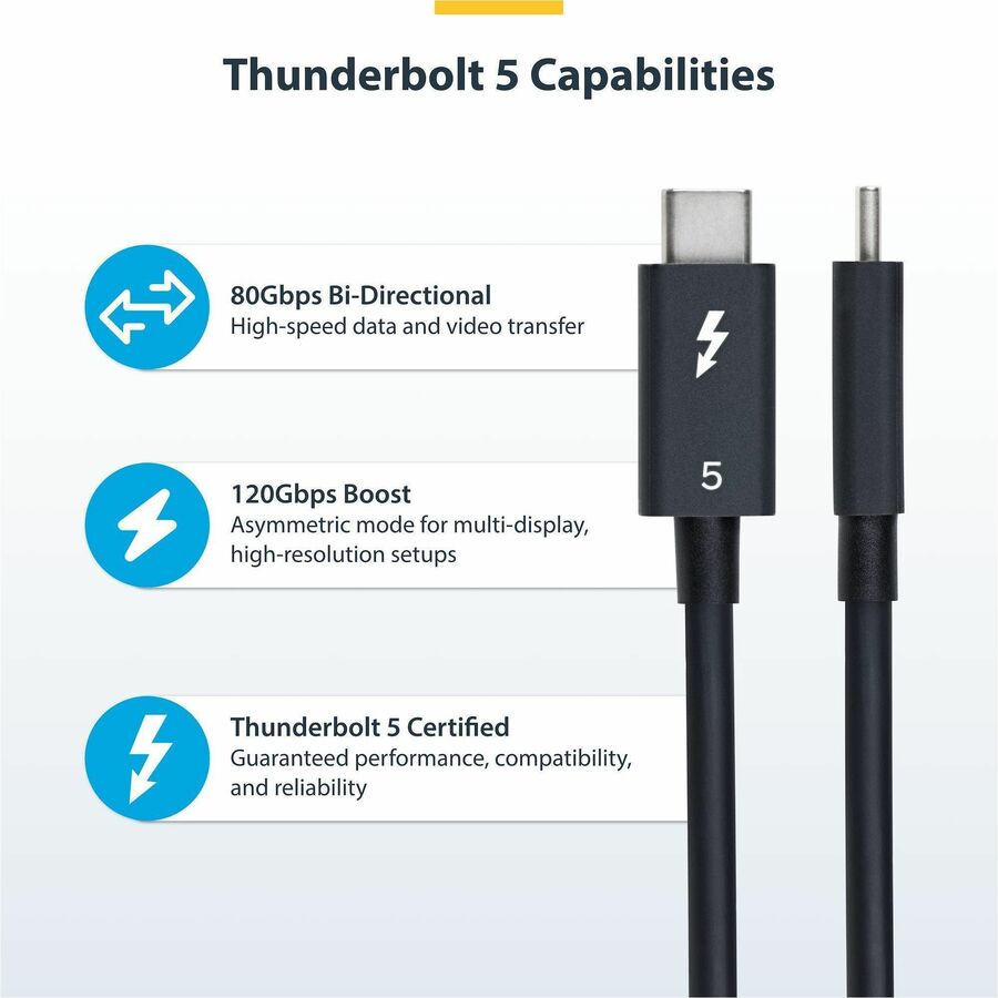 StarTech.com 1.5ft (50cm) Thunderbolt 5 Cable, 80Gbps/120Gbps, 240W PD, 8K 60Hz, Certified Thunderbolt Cable, Compatible w/TB4/USB-C — TBLT5MM50CM240W