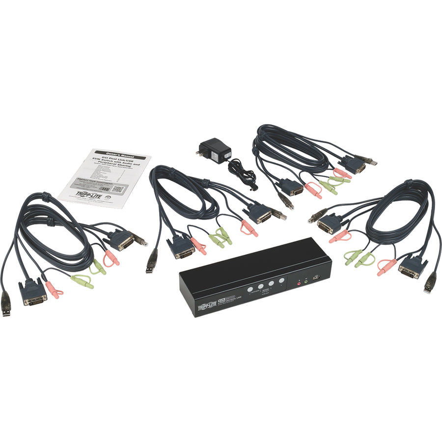 Eaton Tripp Lite Series 4-Port DVI Dual-Link / USB KVM Switch with Audio and Cables, TAA — B004-DUA4-HR-K