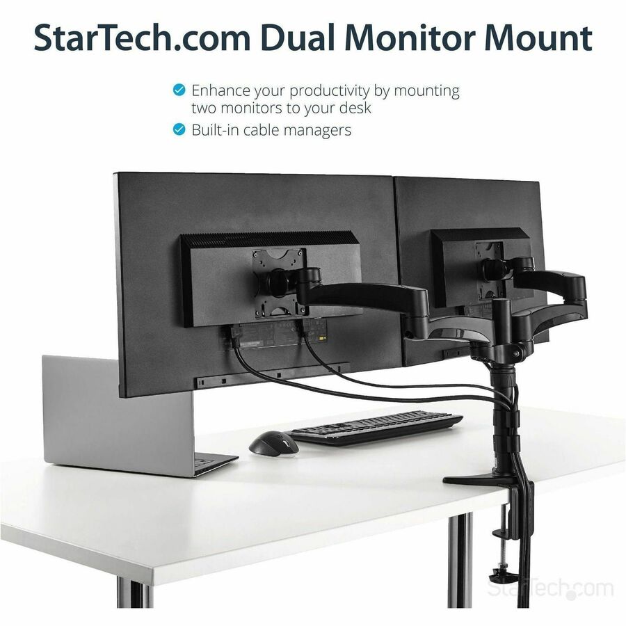 StarTech.com Desk Mount Dual Monitor Arm, Dual Articulating Monitor Arm, Height Adjustable, For VESA Monitors up to 24" (29.9lb/13.6kg) — ARMDUAL