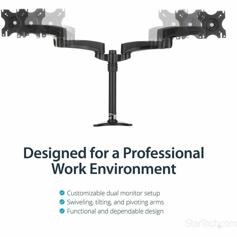 StarTech.com Desk Mount Dual Monitor Arm, Dual Articulating Monitor Arm, Height Adjustable, For VESA Monitors up to 24" (29.9lb/13.6kg) — ARMDUAL