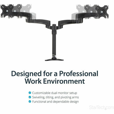 StarTech.com Desk Mount Dual Monitor Arm, Dual Articulating Monitor Arm, Height Adjustable, For VESA Monitors up to 24" (29.9lb/13.6kg) — ARMDUAL