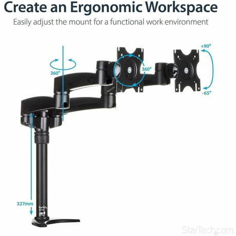 StarTech.com Desk Mount Dual Monitor Arm, Dual Articulating Monitor Arm, Height Adjustable, For VESA Monitors up to 24" (29.9lb/13.6kg) — ARMDUAL