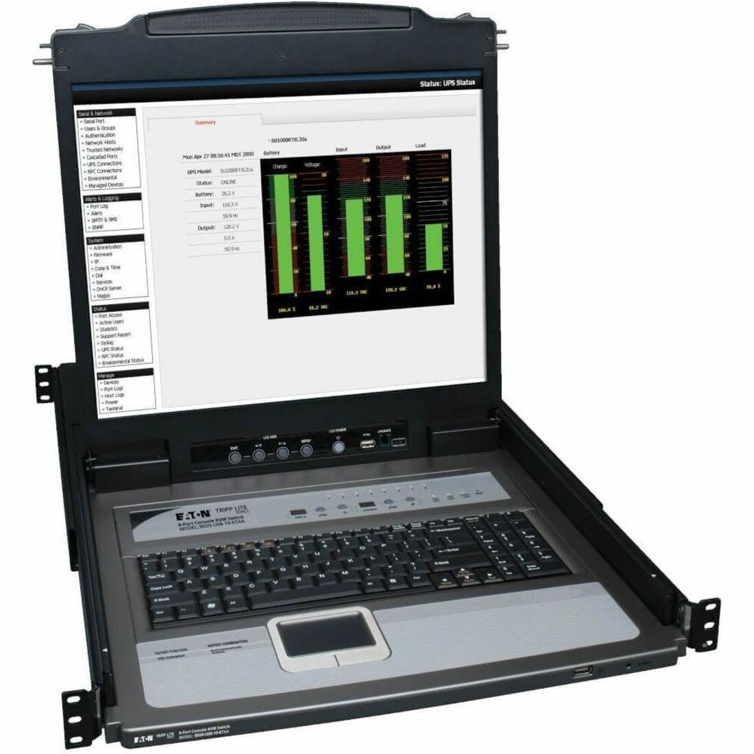 Eaton Tripp Lite Series NetDirector 8-Port 1U Rack-Mount Console KVM Switch with 19-in. LCD + 8 PS2/USB Combo Cables; TAA Compliant — B020-U08-19KTAA