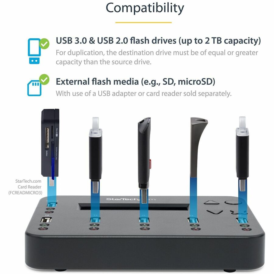 StarTech.com Standalone 1 to 5 USB Thumb Drive Duplicator/Eraser, USB Flash Drive Copier/Cloner, Sector-by-Sector Copy, Sanitizer, TAA — USBDUP15